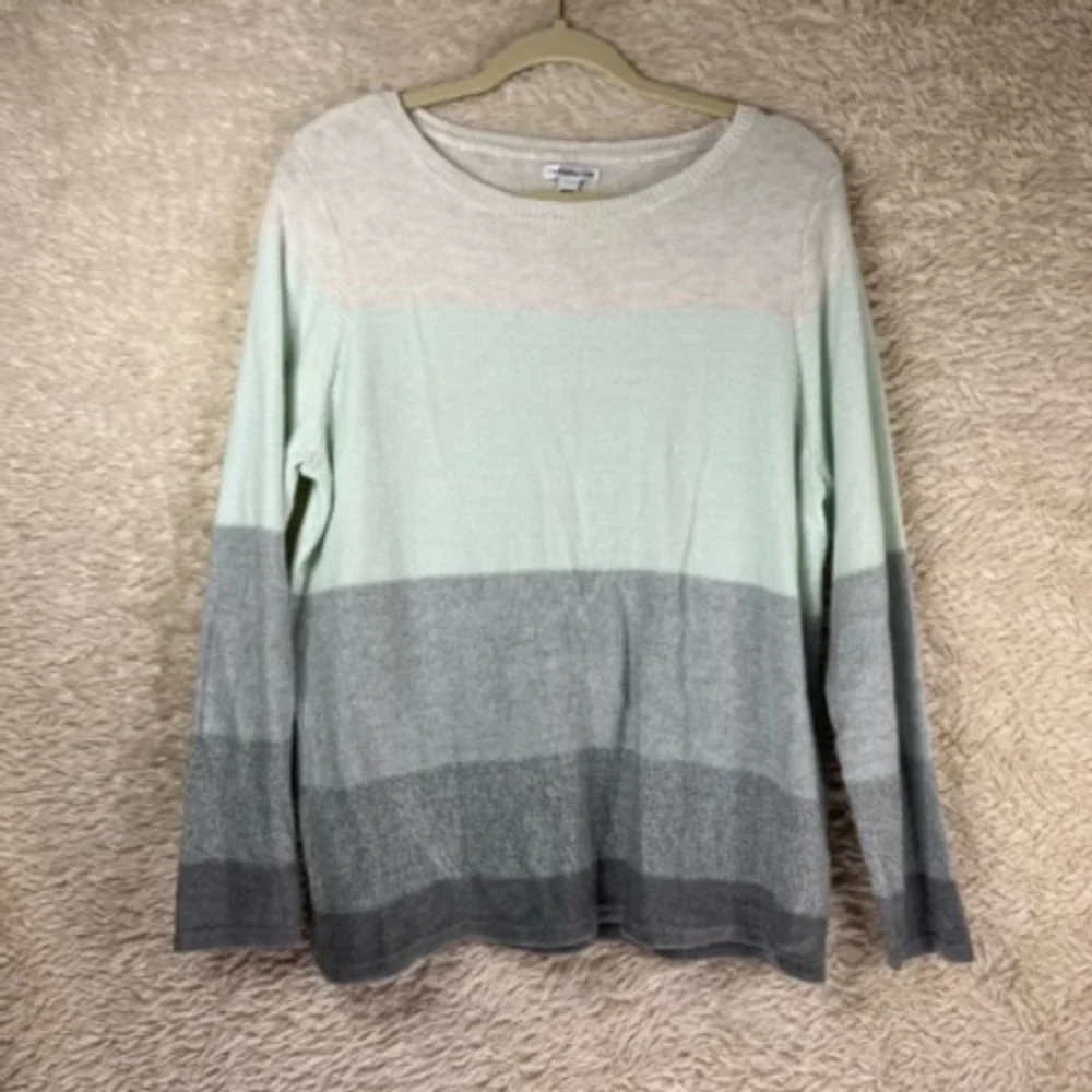 Croft & Barrow Womens Pullover Sweater Beige Color Block Long Sleeve Petites PXL